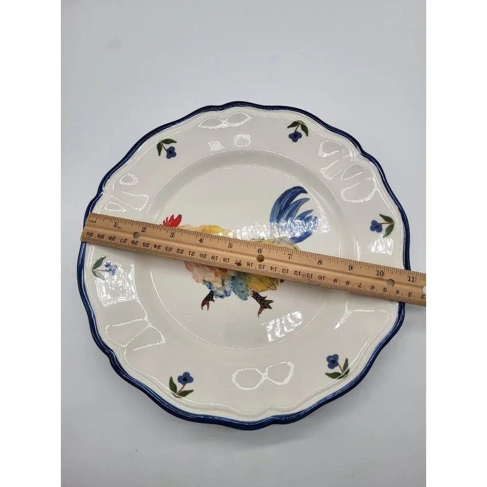 Sur La Table Jacques Pépin Blue Trim Dinner Plate Chickens Rooster Farm Country - Picture 4 of 4